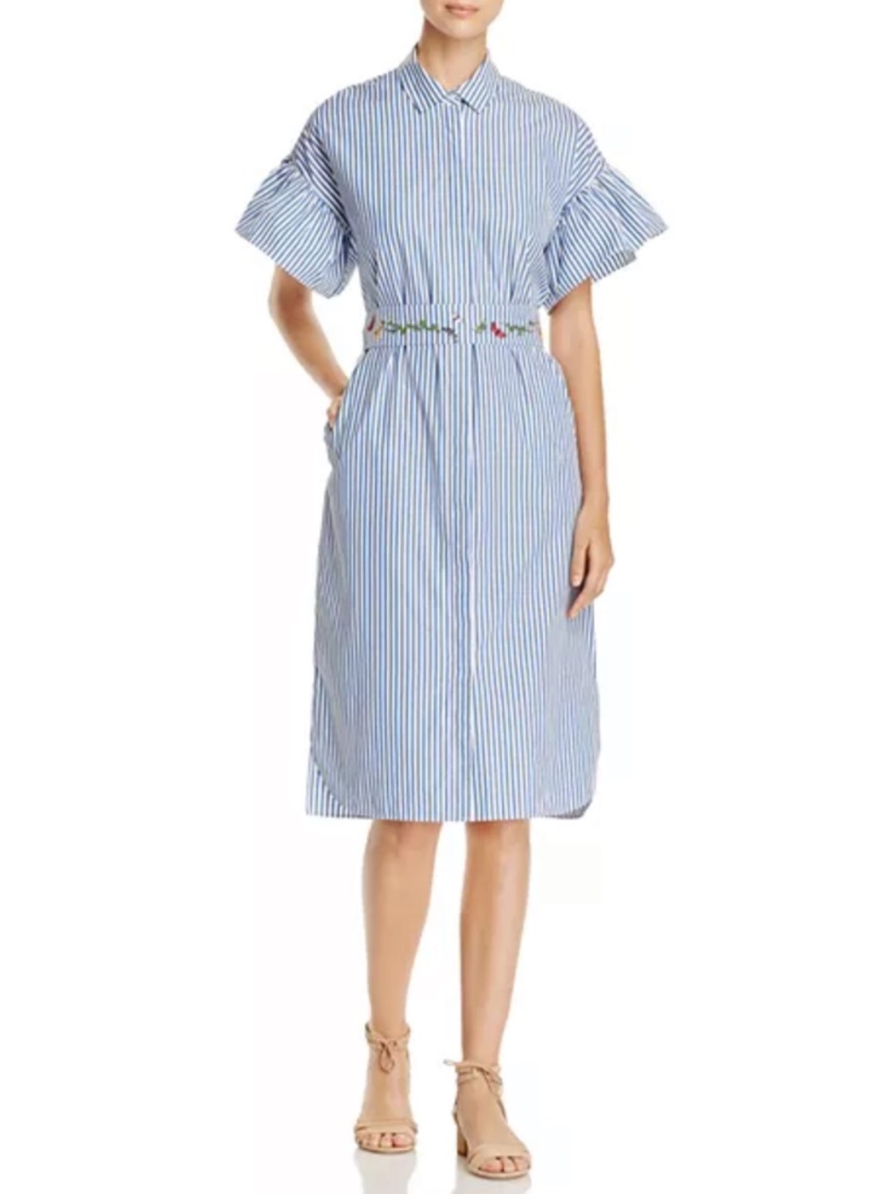 Weekend Max Mara Orfeo Butterfly Embroidery-Detail Striped Button Front Dress